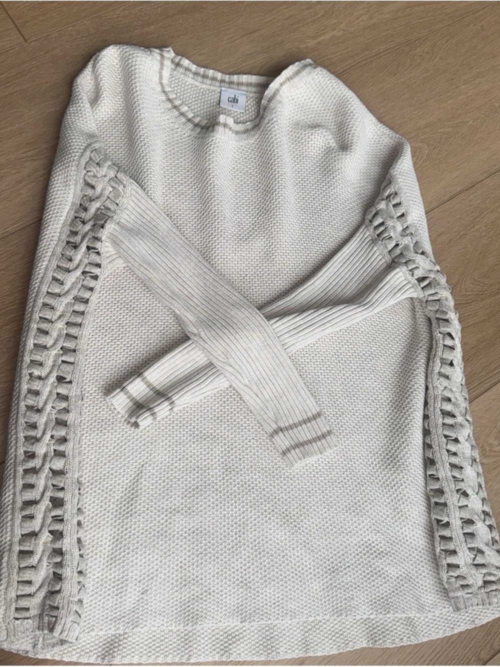 CAbi Cream Open-Sleeve Crewneck Sweater